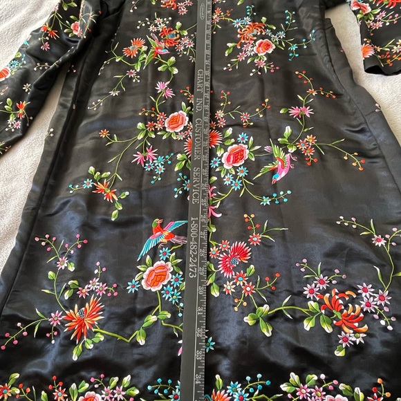 Black Chinese vintage hand embroidery floral birds long jacket coat size xs-s - Picture 13 of 16